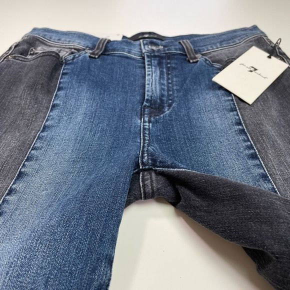 7FAM The Ankle Super Skinny Jean Two Tone Mid-Rise Blue Black 27 NWT - Picture 6 of 8